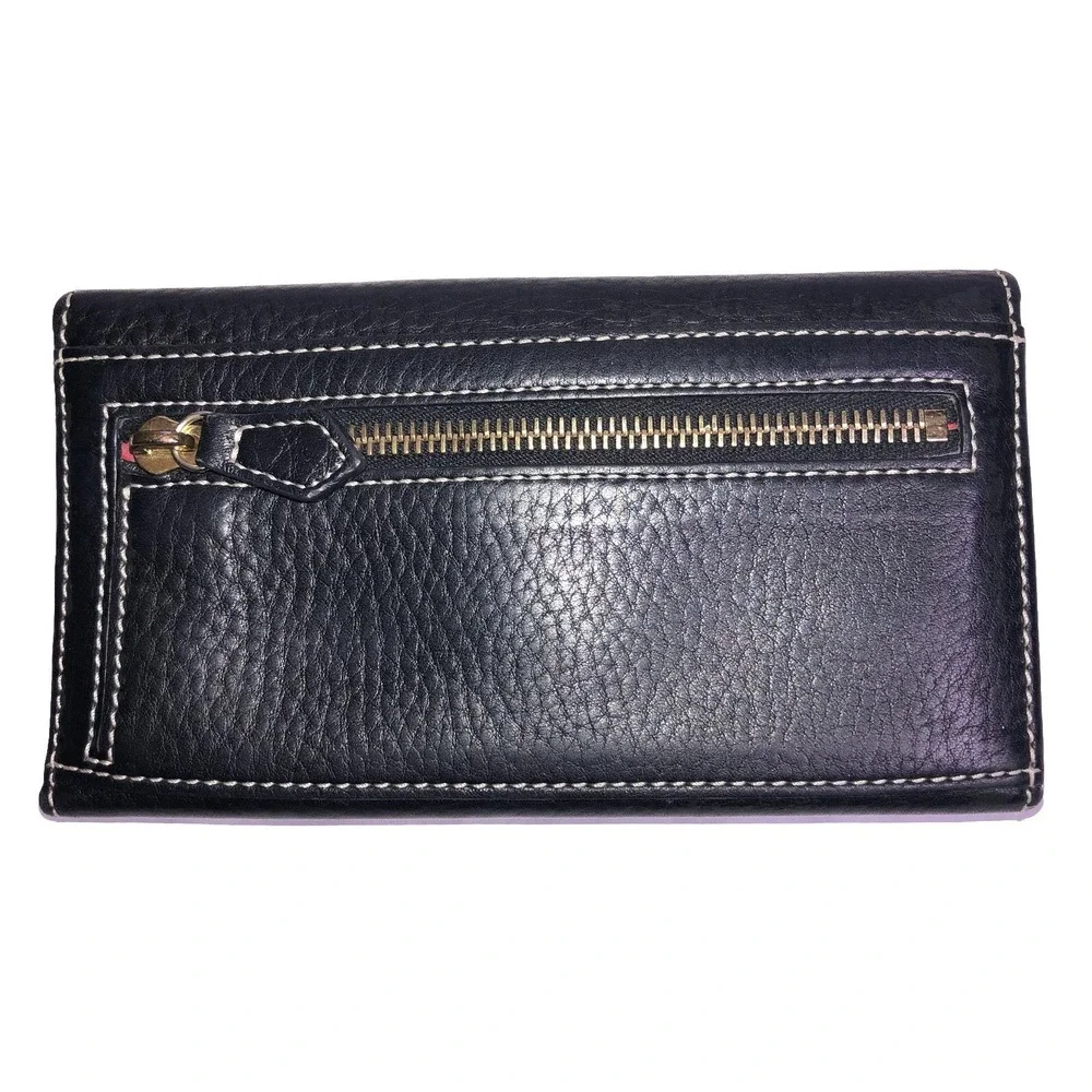 Dooney & Bourke Dillen Black‎ Pebbled Grain Leather Clutch Trifold Wallet